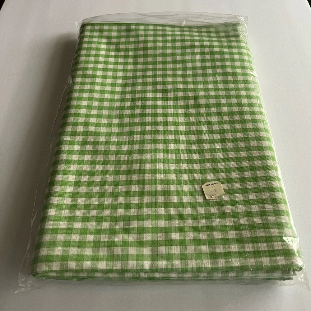 MCM Tablecloth Vinyl Gingham Green Plaid 52” x 90” Surety VTG Open Package New